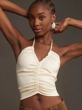 Mare Mare V-Neck Ruched Tie Ivory Tank - Medium